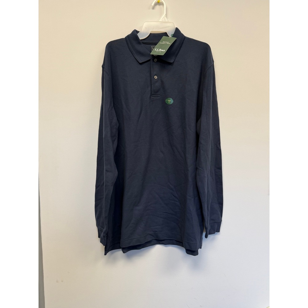 LL Bean Premium Double L Polo Shirt Mens Large Tall Navy Blue Long Sleeve 300460